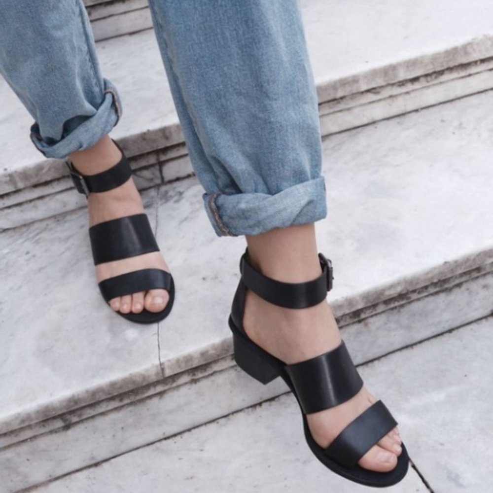 Madewell Black Leather Heeled Sandals, sz 8.5